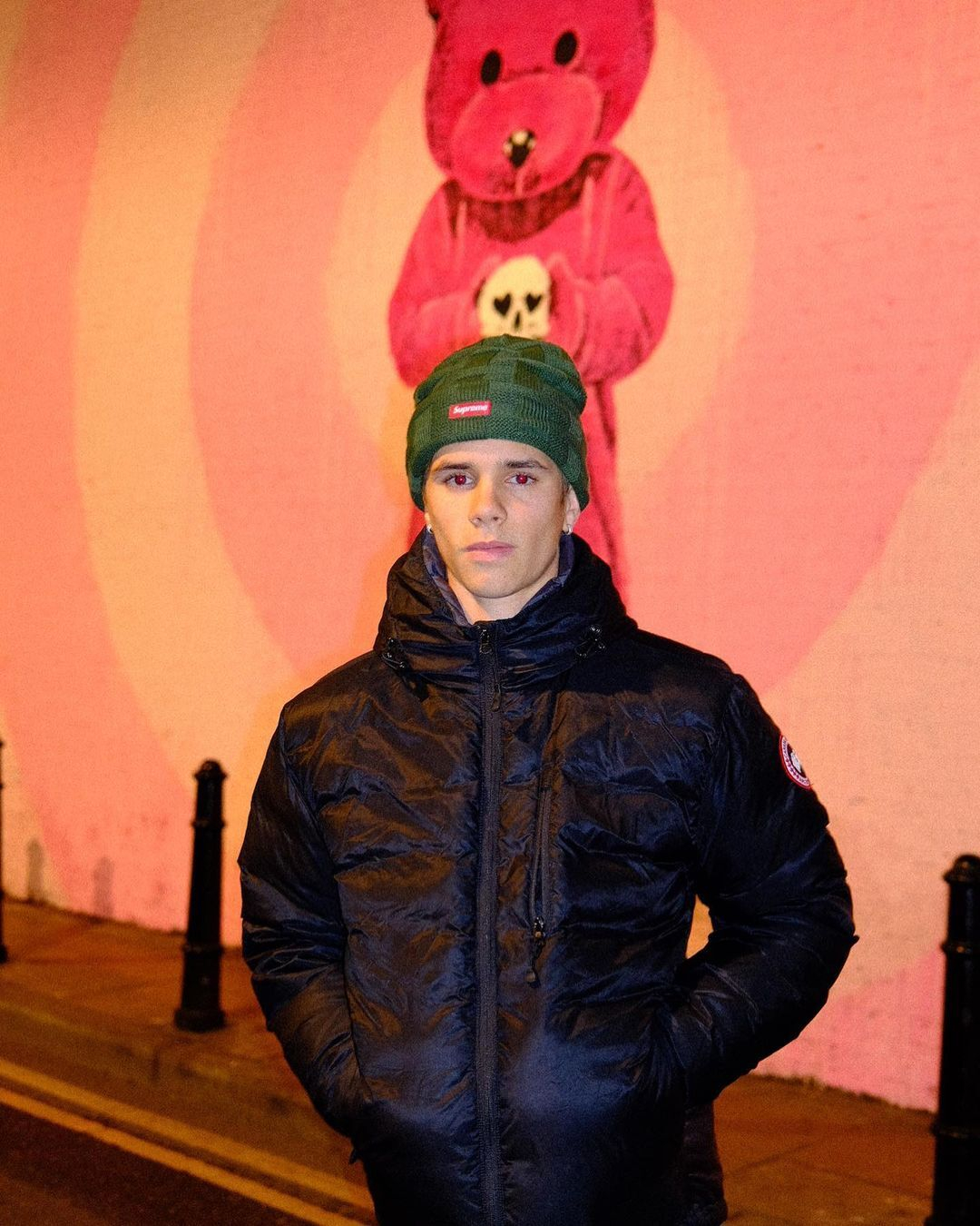 Romeo Beckham with LUAP's Pink Bear mural Love Life