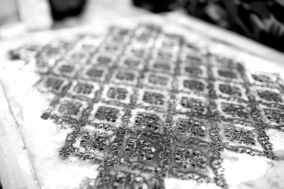 The mylar stencils are cut 56cm wide by 76cm heigh to match the paper I have selected