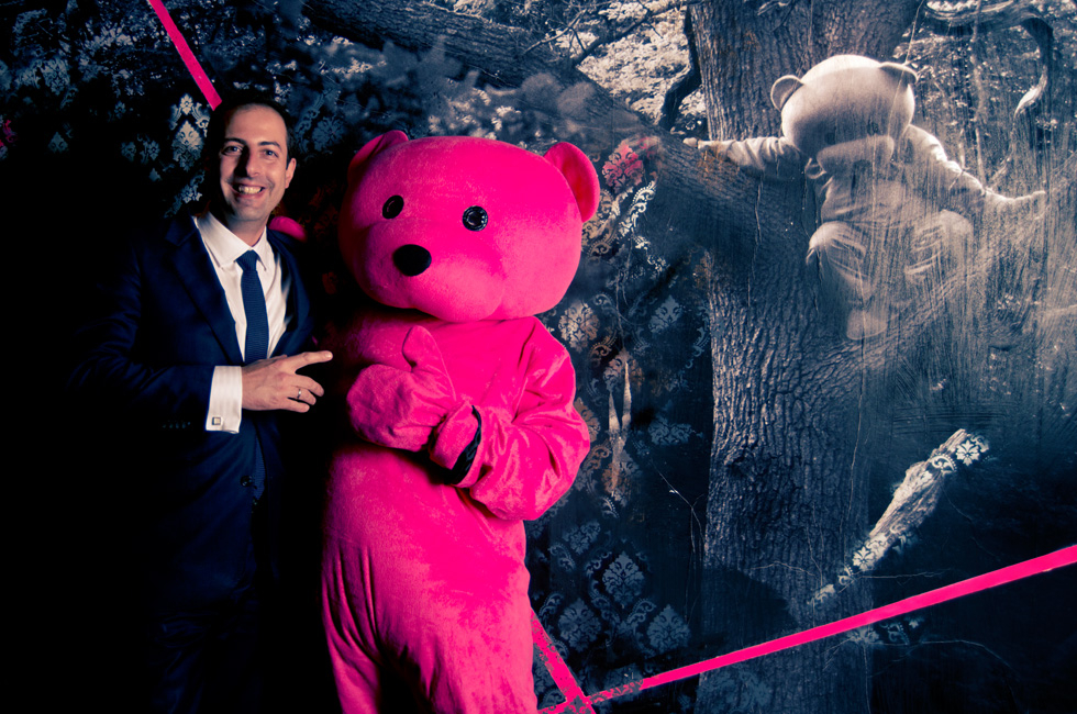Plamen (Restaurant Manager) with the Pink Bear at DSTRKT